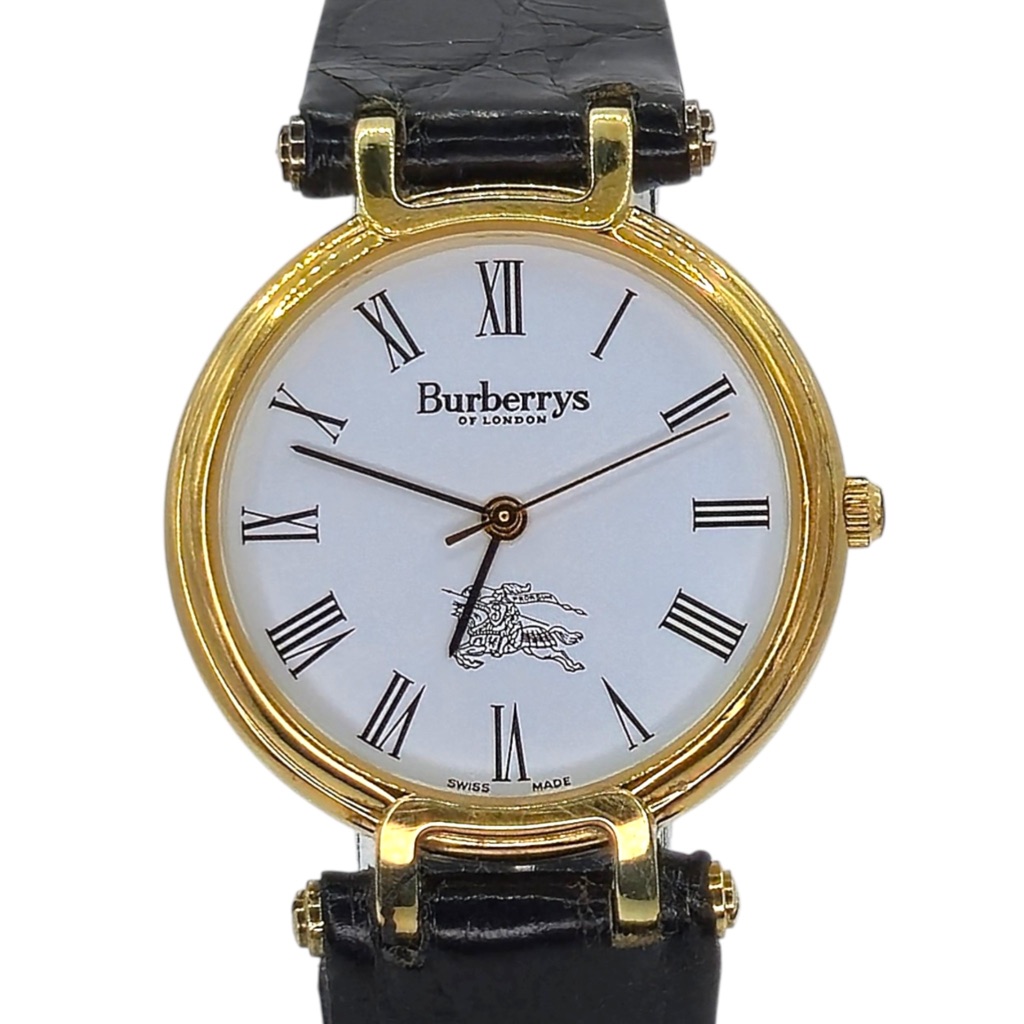 Vintage Burberrys Classic Gold Round Watch With White Dial 34mm